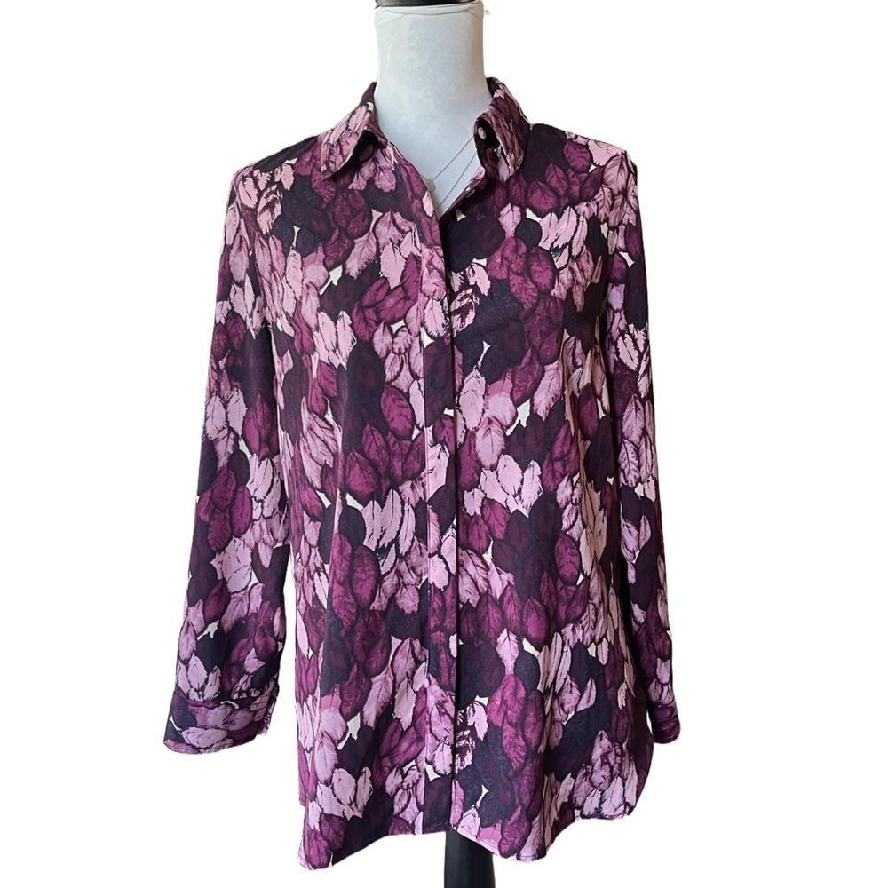 Talbots Floral Long Sleeve Button-Down Blouse - Petite Large